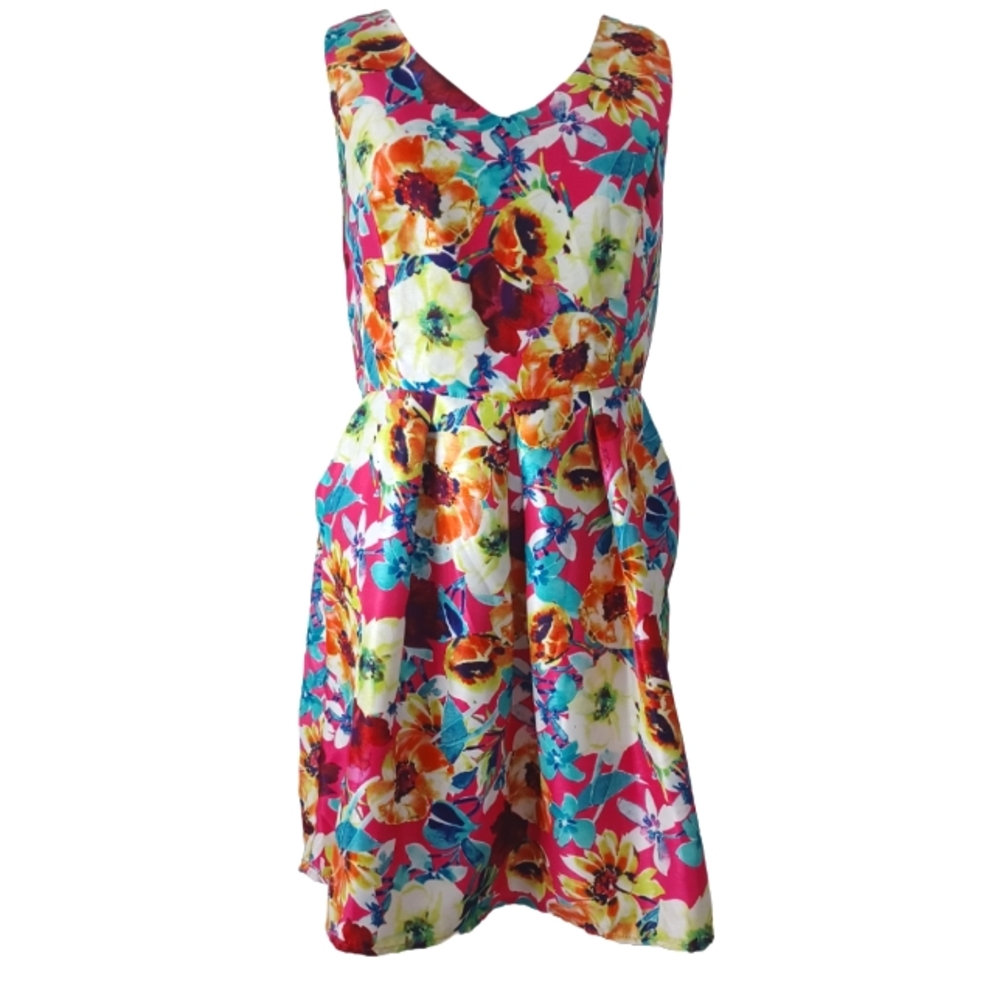 R&K FLORAL SLEEVELESS FIT & FLARE DRESS SIZE 18